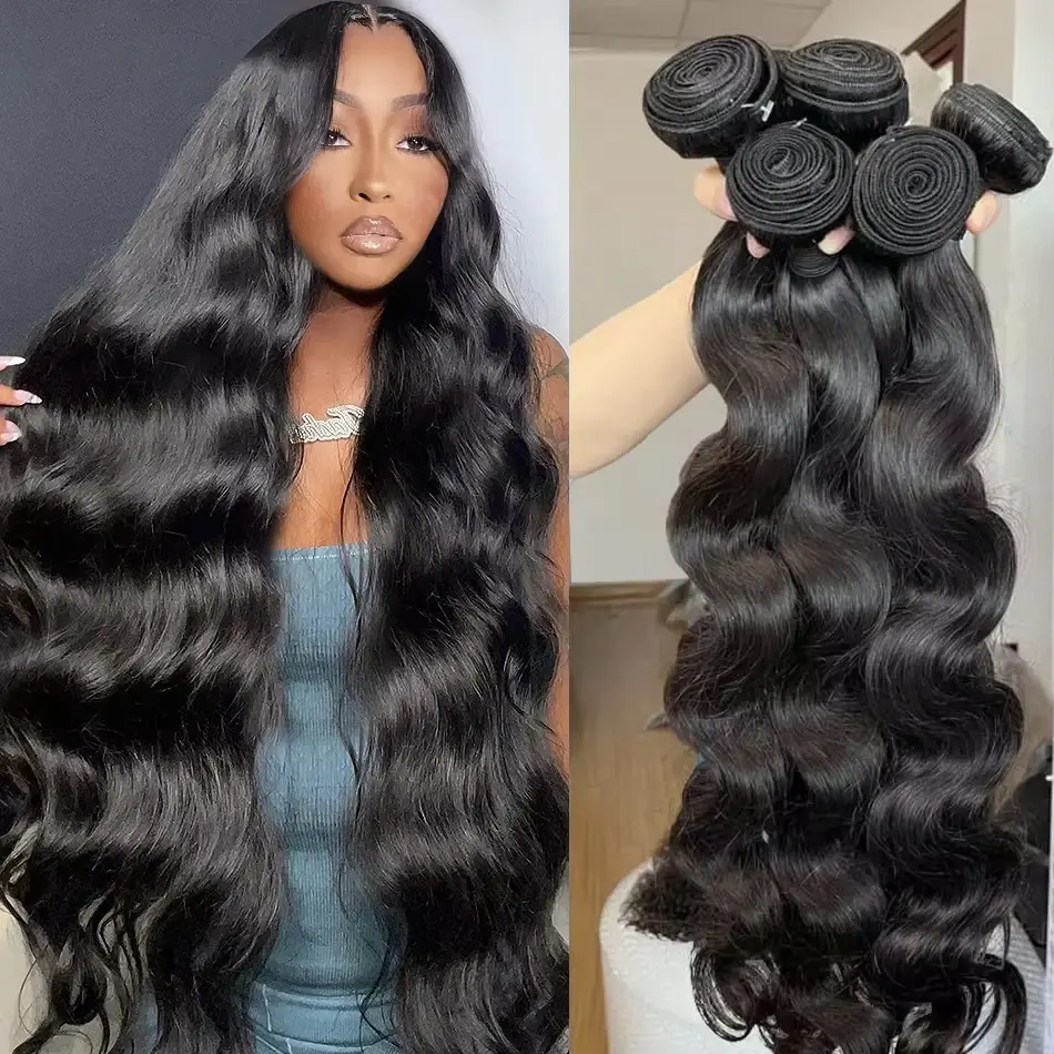 Cabelo Humano Brasileiro Remy Não Processado, Ondulado, Dupla Densidade, 38-40 Polegadas, Ondas Naturais, 1, 3 ou 4 Pacotes, Extensões de Cabelo para Tecer