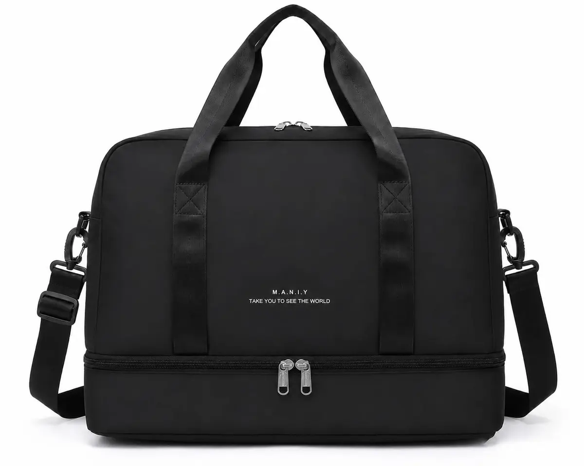 Bolsa de Viagem com Compartimento para Sapatos, Alça Transversal - Mala Esportiva para Academia e Viagens (Preto) - 1