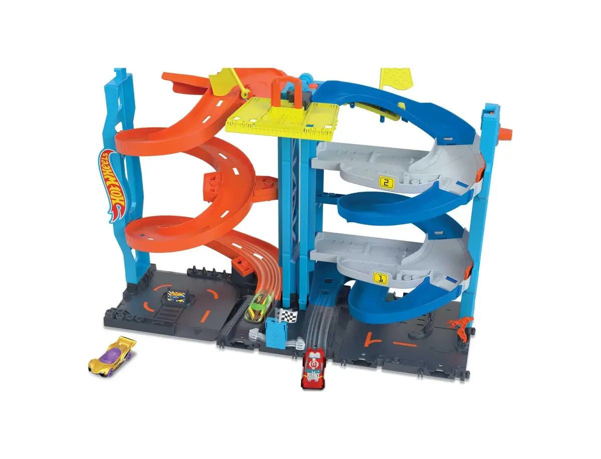 Kit Pista Hot Wheels Torre de Corridas Mattel. Pista Vertical com 2 níveis, lançadores duplos e garagem para estacionamento. para crianças a partir de 4 anos. - 1