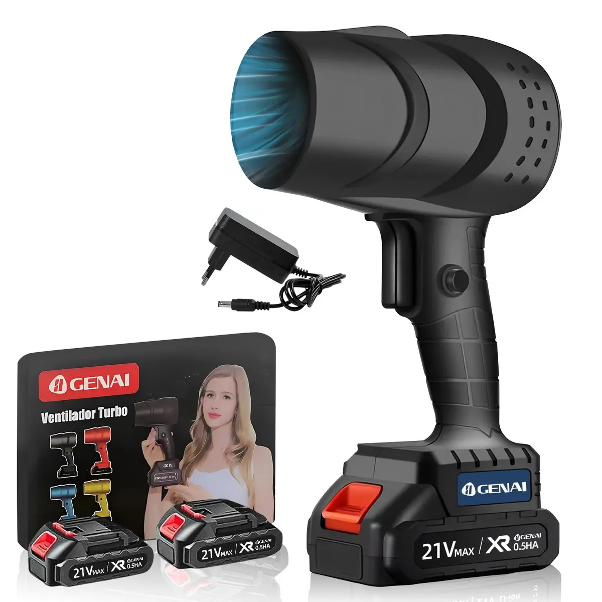 Soprador De Folhas Turbo Portátil Secador De Pêlos Para Carros Turbina Para Carro Automotivo Muito Forte Com 21V 2 Baterias Aspirador Ar Elétrico 110V 220V Preto