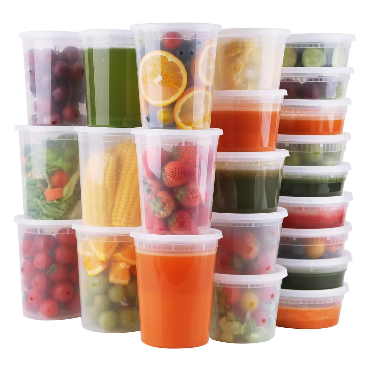 WGCC Deli Containers with Lids 48 Sets- Disposable Soup Containers with Lids 8oz, 16oz, 32oz - Plastic Containers with Lids, Food Containers with Leakproof, BPA Free/Microwave/Freezer/Dishwasher Safe