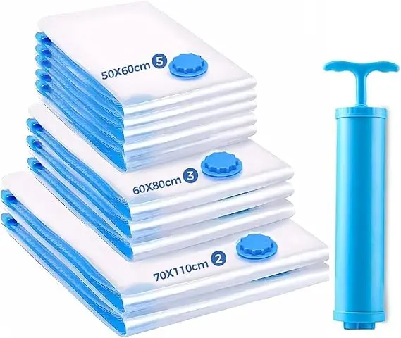 Kit com 10 Sacos a Vácuo + Bomba De Sucção | Organizadores Para Mala, Viagens, Roupas, Cobertores, Reutilizáveis, Transparente