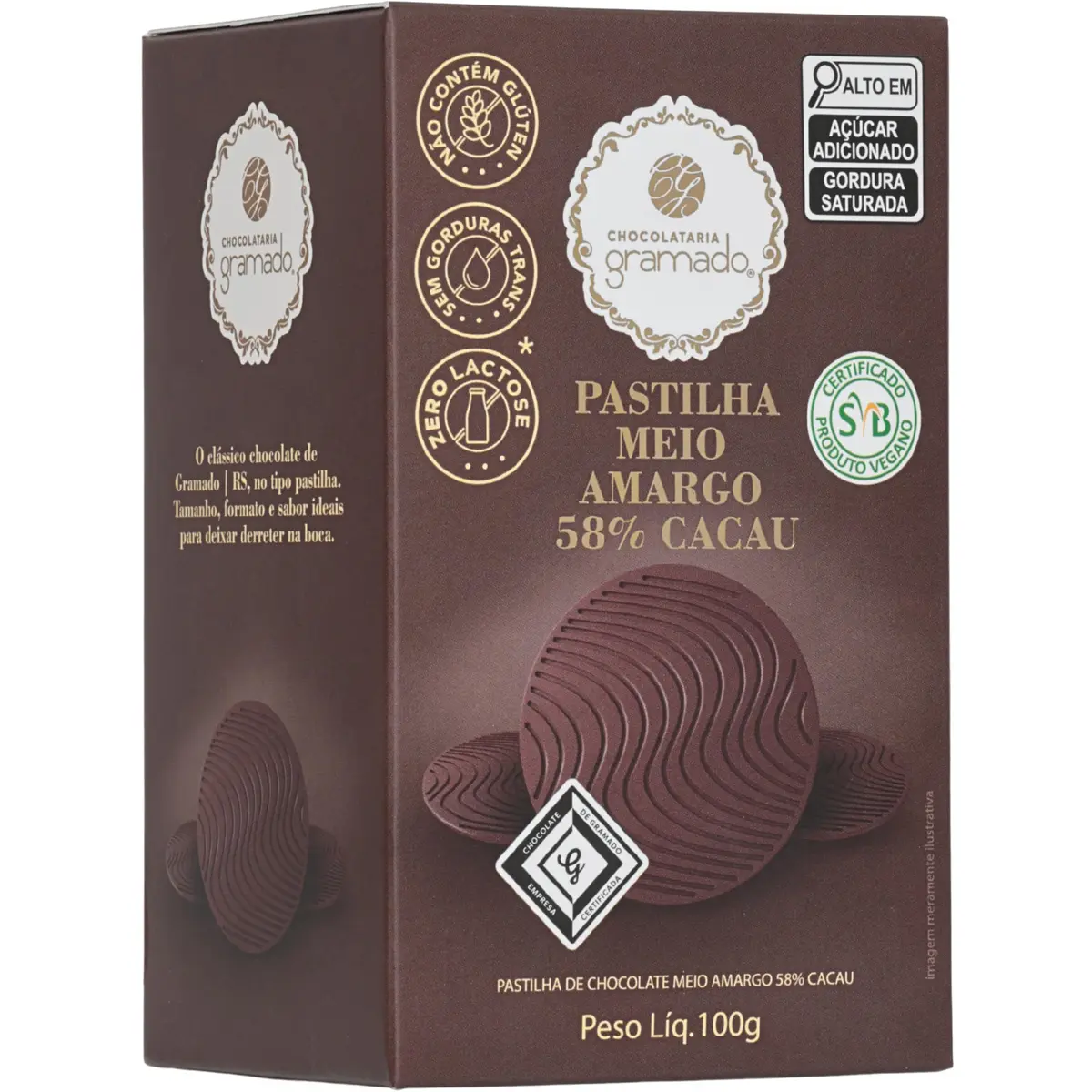 Pastilhas de Chocolate Meio Amargo 58% Cacau, Chocolataria Gramado, 100g | Textura aveludada que derrete suavemente, para consumo direto ou decoração de sobremesas finas - 1