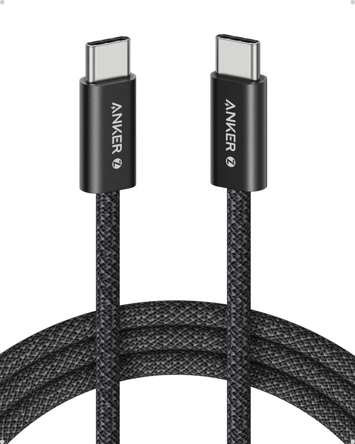 Anker Zolo Cabo USB-C para USB-C(Tipo C 1,5 m), 240W de Carregamento Rápido | Trançado e Livre de Sujeira, Conector Fino, para iPhone 18/17/16/15, Samsung, Xiaomi, MacBook, iPad, Tablet, Kindle, Preto - 1