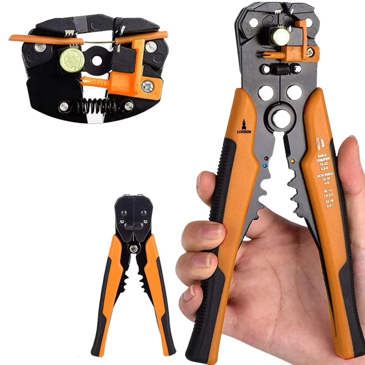 Alicate Desencapador de Fios e Cabos Automatico - Crimpador 3 em 1 - Alicate Descascador Decapador Cortador Profissional Auto Ajustável e Preciso -Vende Mais (Laranja) - 1