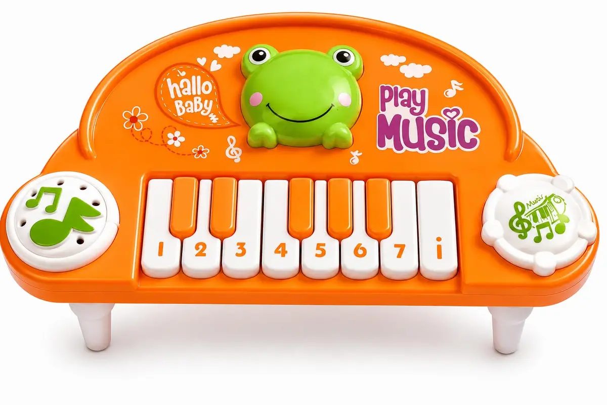 Pianinho Musical com 8 Teclas, Brinquedo Musical com Sons e Melodias, 2 Modos de Reprodução, Instrumento Educativo com Animais, Laranja - 1