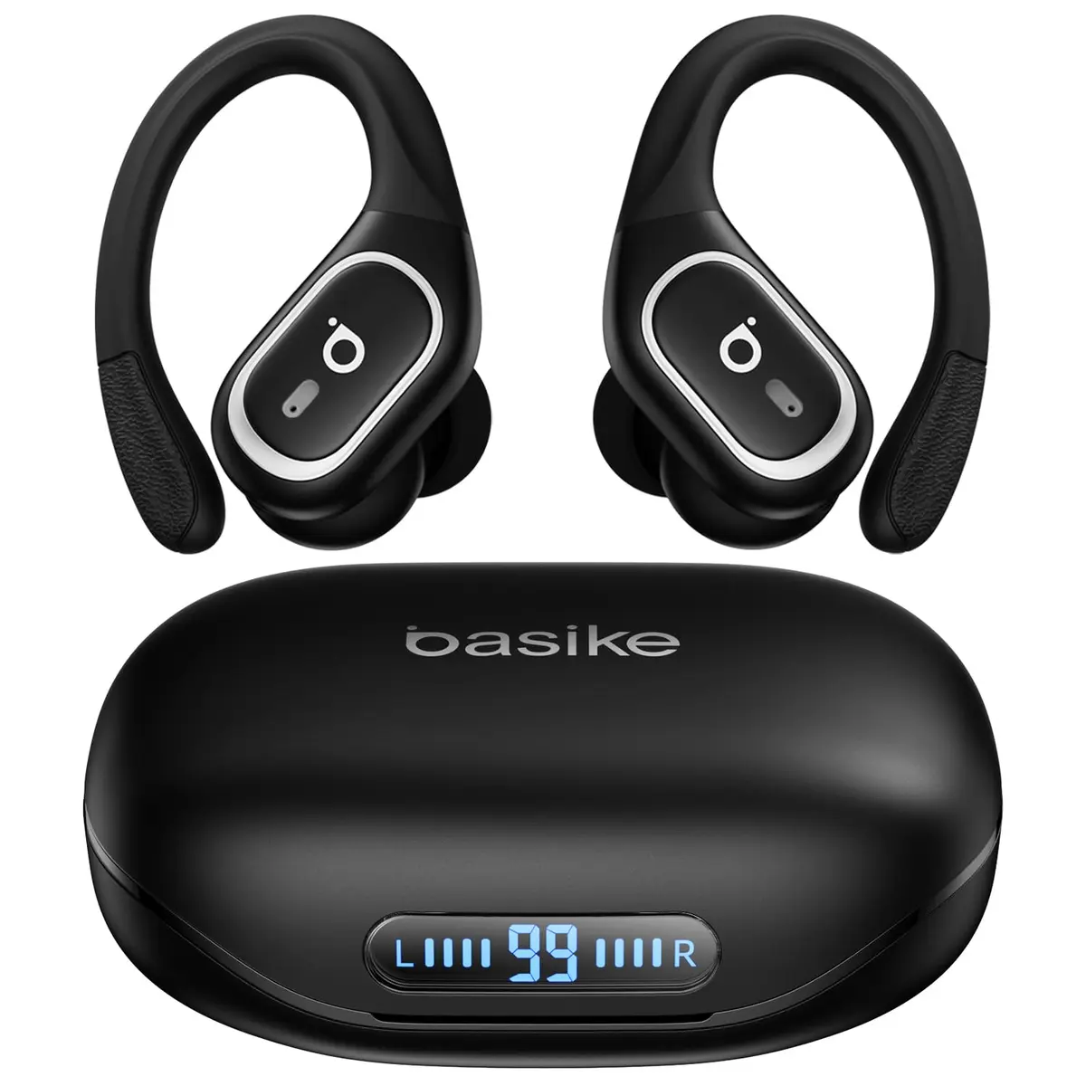Basike Fone de Ouvido Bluetooth 6.0 Esportivo para Corrida, Intra-Auricular | TWS Som Estéreo Hi-Fi, ENC para Chamadas Claras, Toque Inteligente, IPX5, Display LED, Compatível com Android e iOS (Preto)