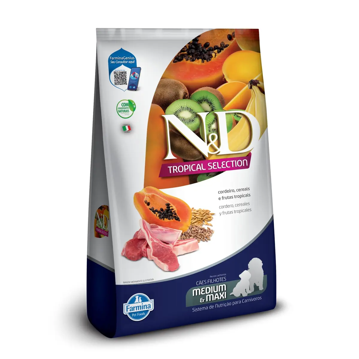 N&D Tropical para Cães Filhotes de Raças Médias e Grandes Sabor Cordeiro, Cereais e Frutas Tropicais 10,1Kg