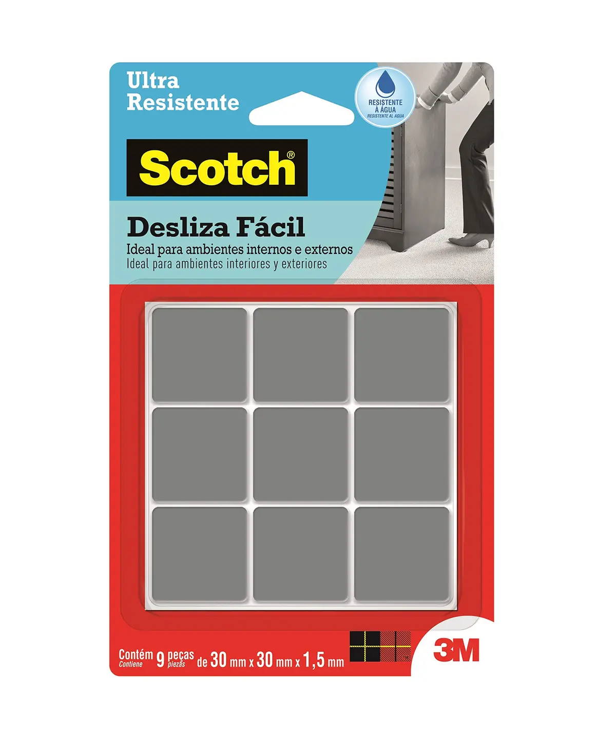 SCOTCH 3M Protetor Ultrarresistente Desliza Fácil Quadrado Médio Cinza 9 Un | Facilita movimento de móveis pesados, Protege contra riscos e arranhões, Material PTFE resistente e impermeável - 1