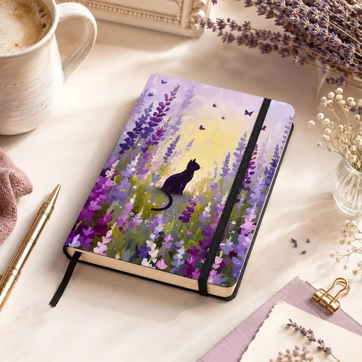 Caderno A5 14x21 Jardim de Lavandas Sem Pauta 80 Folhas para Desenho, Journal e Anotações - 1