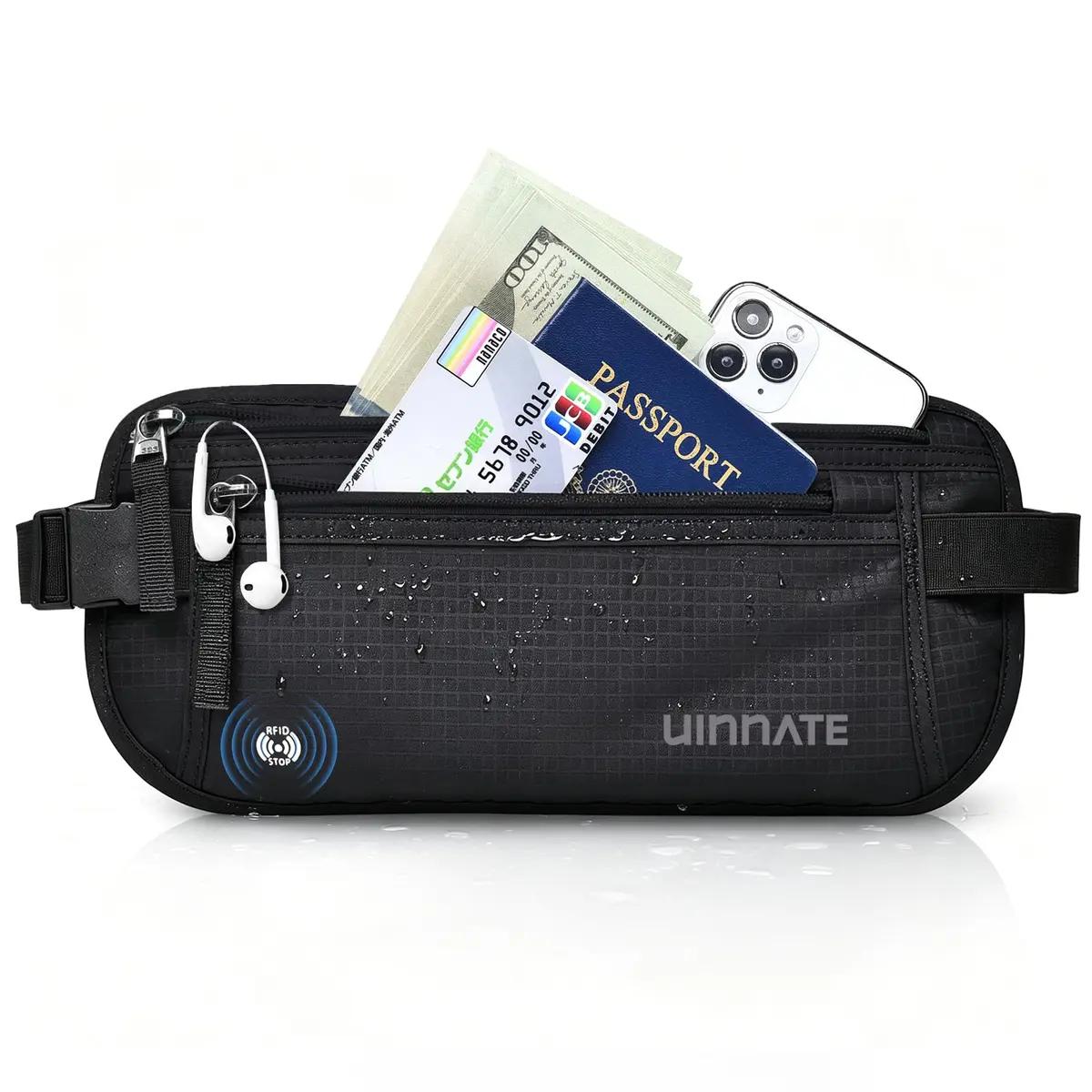 Pochete Viagem Antifurto RFID Impermeável, Doleira para Viagem e Porta Passaporte, Pochete Corrida Masculina e Feminina Ajustável para Corrida, Caminhada e Uso Diário - 1