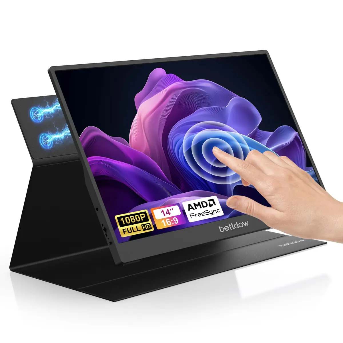 Bettdow Monitor Portatil Touchscreen 14'', FHD 1080P Monitor Portátil Conectado Com USB C Dupla/HDMI, IPS Extensor De Tela para Notebook com VESA e Funda Inteligente magnético, Plug and Play (14)