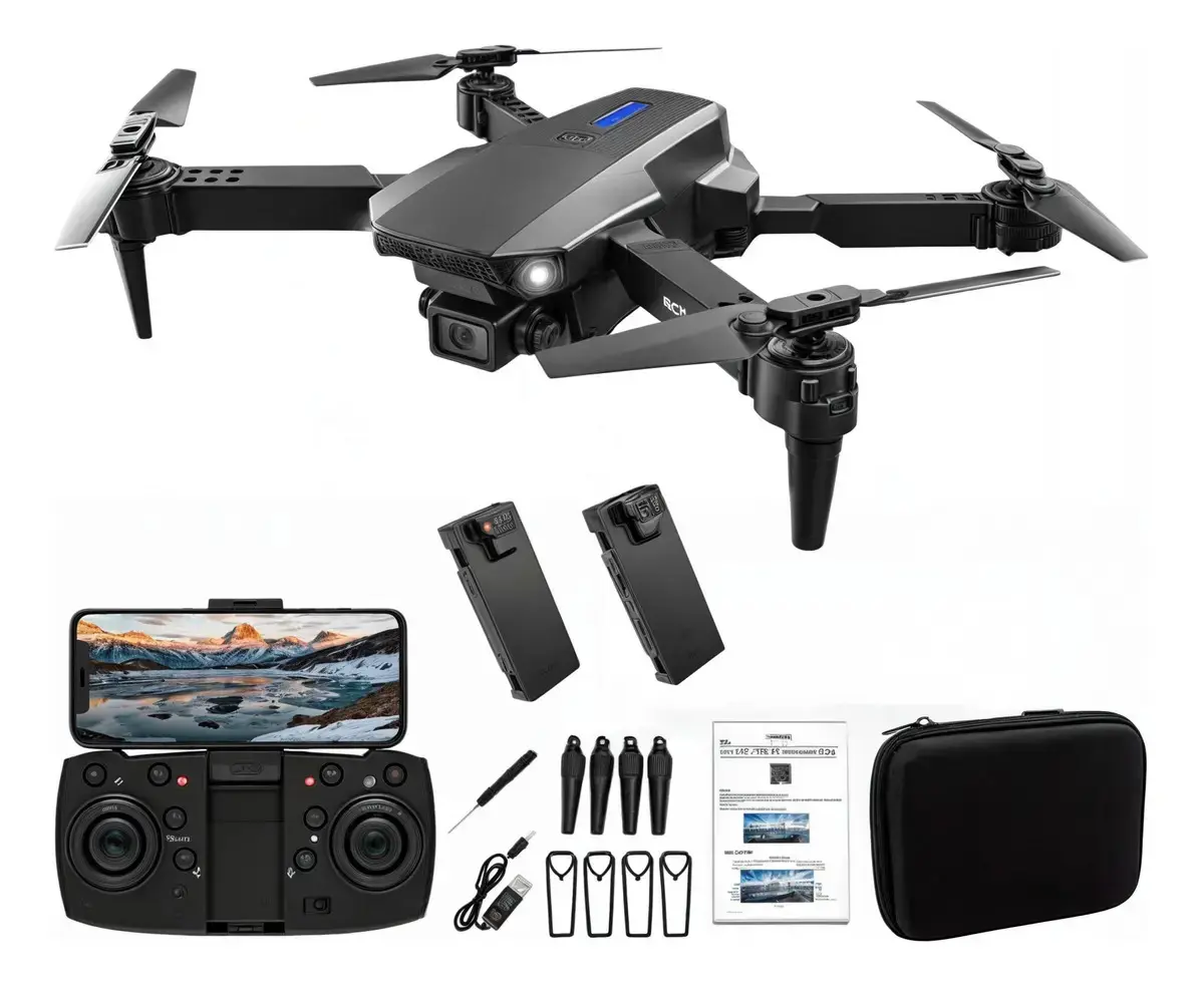 Drone E88 Pro 4k Com Câmera Para Iniciante, + Baterias Drone Preto - 1