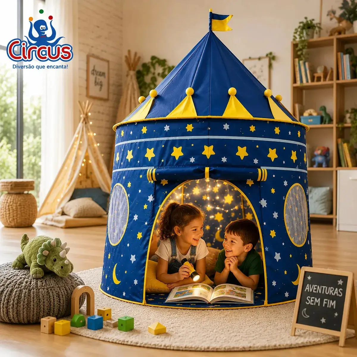 Barraca Infantil Cabana Tenda Festa Do Pijama Menino Criança Bebê Iglu Portátil Circus Azul thumbnail 3