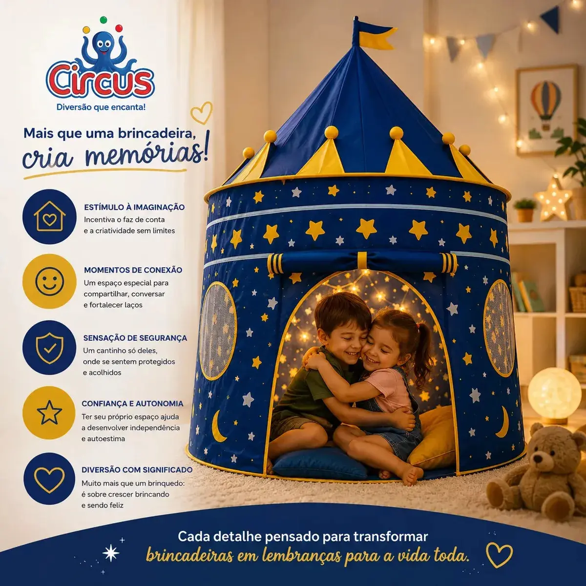 Barraca Infantil Cabana Tenda Festa Do Pijama Menino Criança Bebê Iglu Portátil Circus Azul thumbnail 6