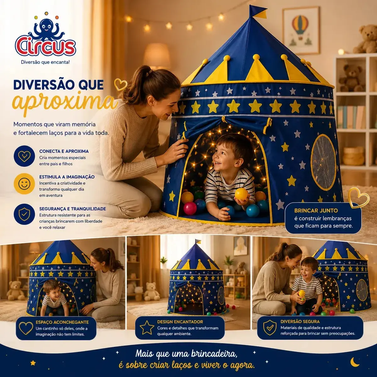 Barraca Infantil Cabana Tenda Festa Do Pijama Menino Criança Bebê Iglu Portátil Circus Azul thumbnail 7