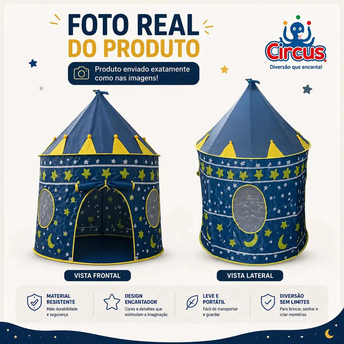 Barraca Infantil Cabana Tenda Festa Do Pijama Menino Criança Bebê Iglu Portátil Circus Azul thumbnail 9