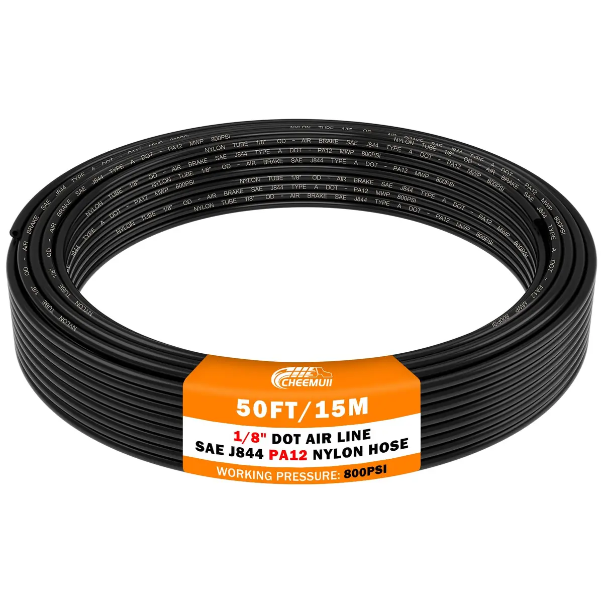 CheeMuii Linha de ar 1/8 DOT 1,2 m 1/20.3 cm PA12 Nylon tubulação pneumática 15,2 metros 1/20.3 cm OD Tubo de ar pneumático Linha de mangueira para reboque semi-caminhão ou sistema de ar industrial