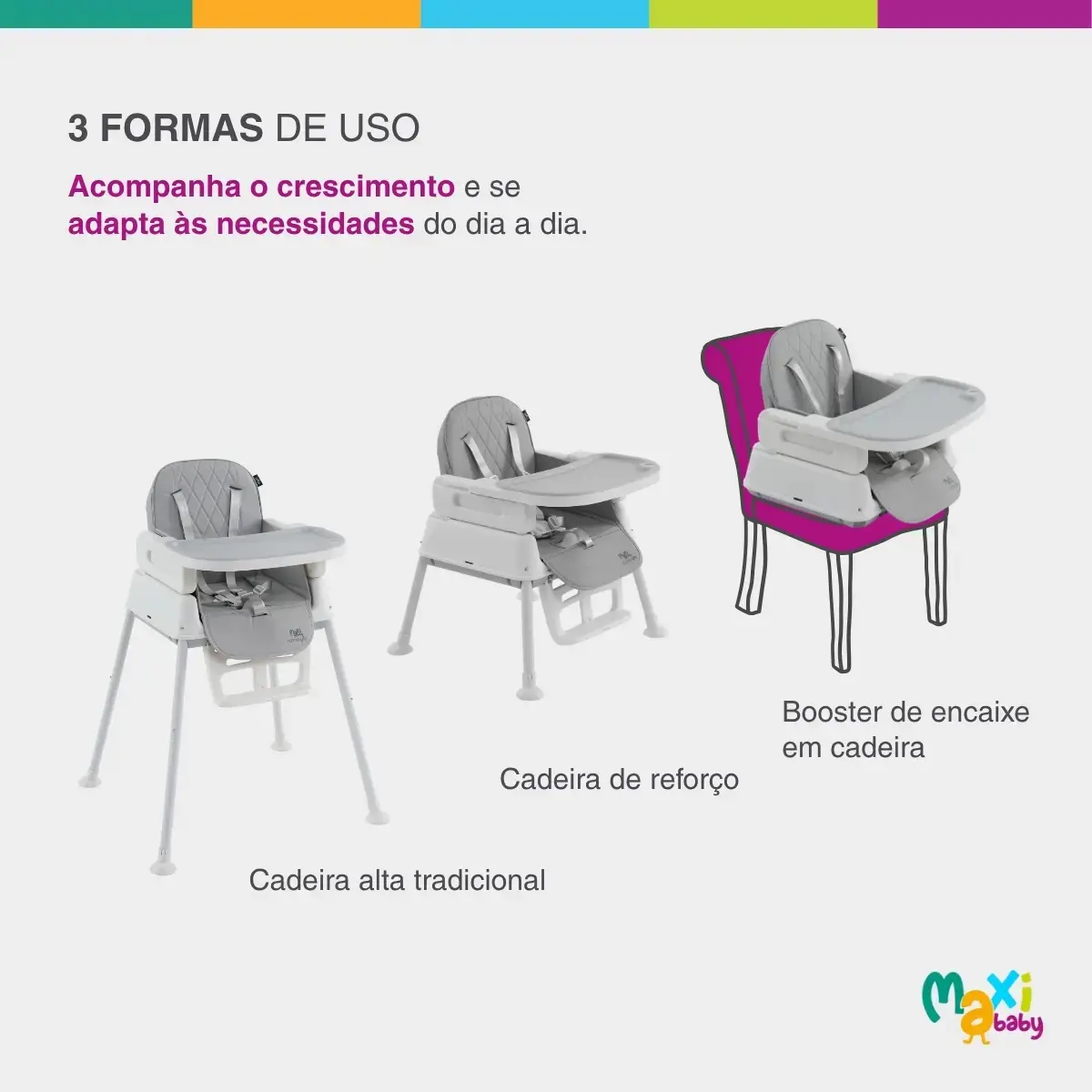 Cadeira De Alimentação Infantil 3 Em 1 Harmony Maxi Baby - Cinza thumbnail 4