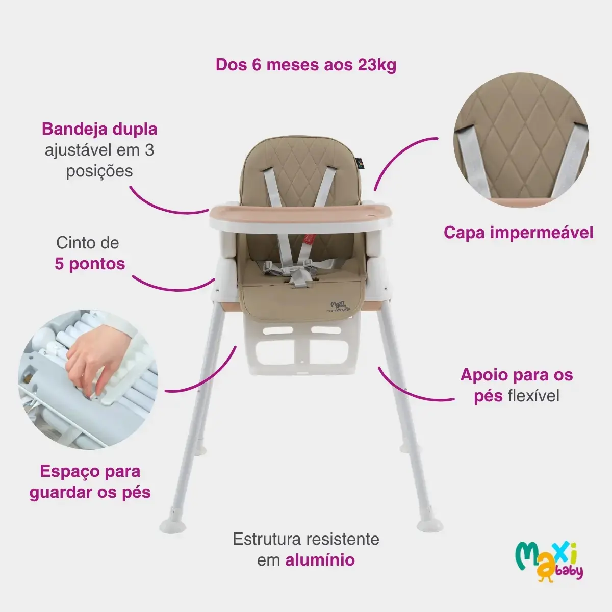 Cadeira De Alimentação Infantil 3 Em 1 Harmony Maxi Baby - Cinza thumbnail 5