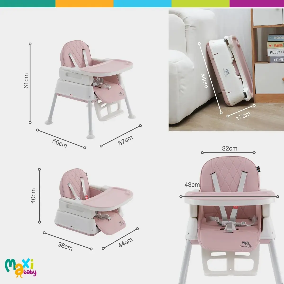 Cadeira De Alimentação Infantil 3 Em 1 Harmony Maxi Baby - Cinza thumbnail 6