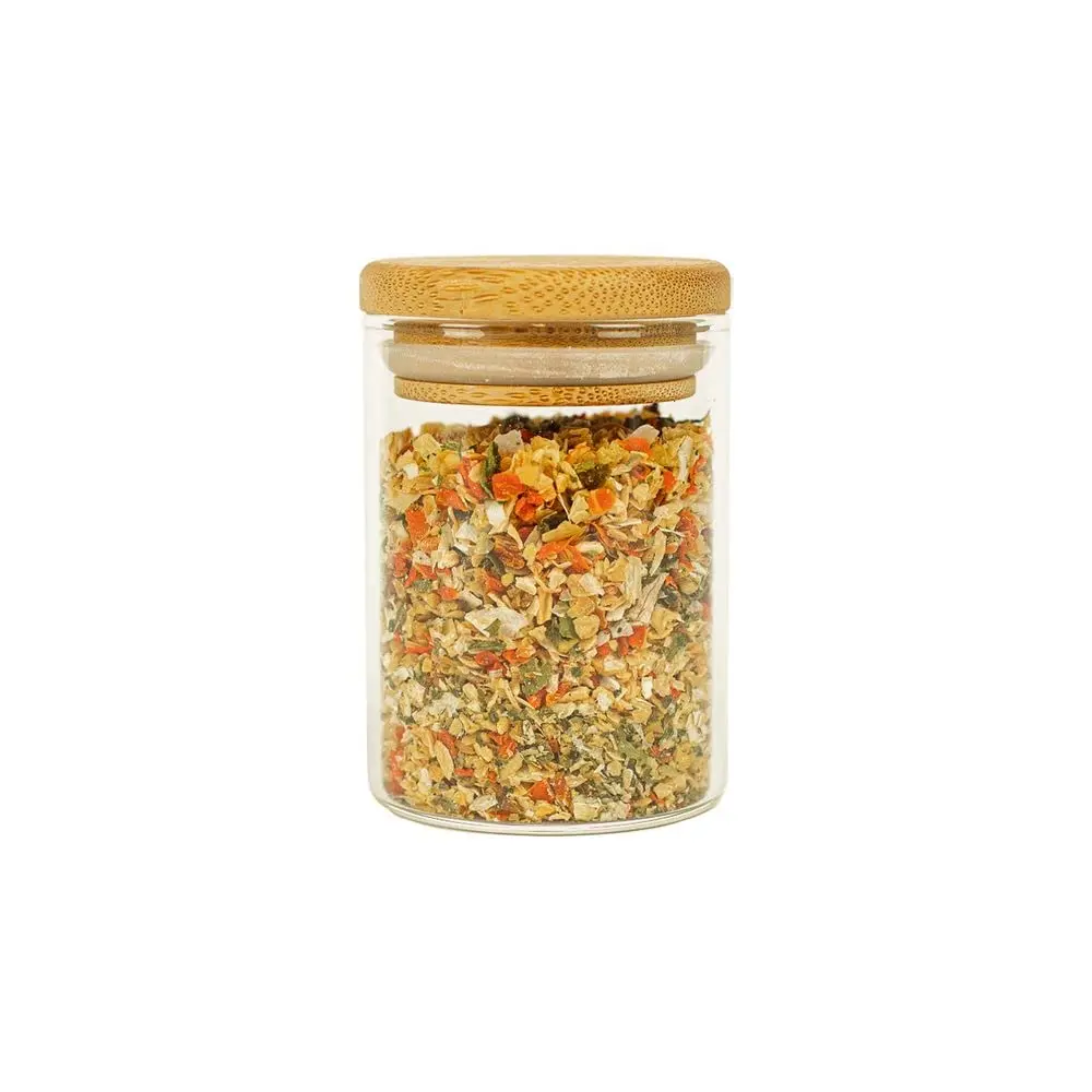 Oikos - Pote de Vidro 110ml com Tampa de Bambu Hermético Redondo Flat