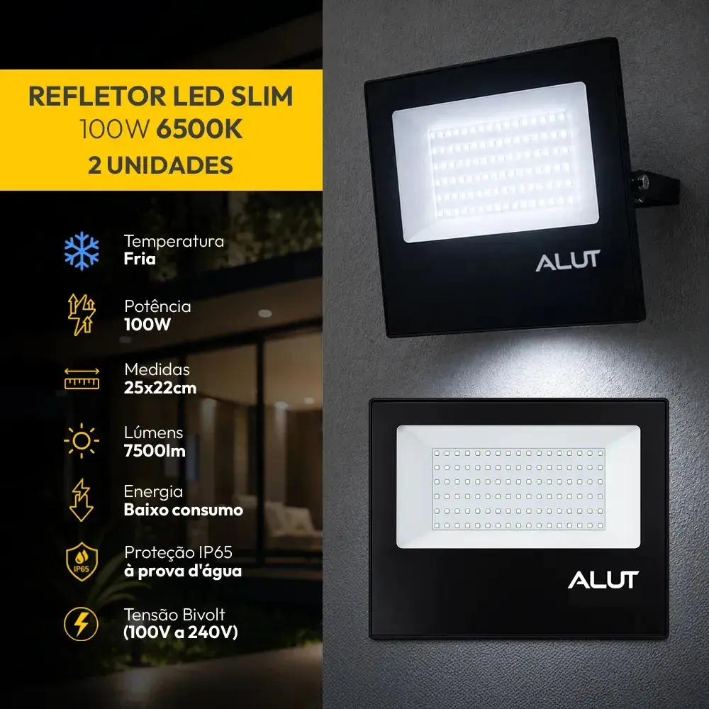 Kit 2 Refletor Led 100w 6500k Branco Frio A Prova D'água Alut Cod: Alut000701-2 Alut By Avant - 1