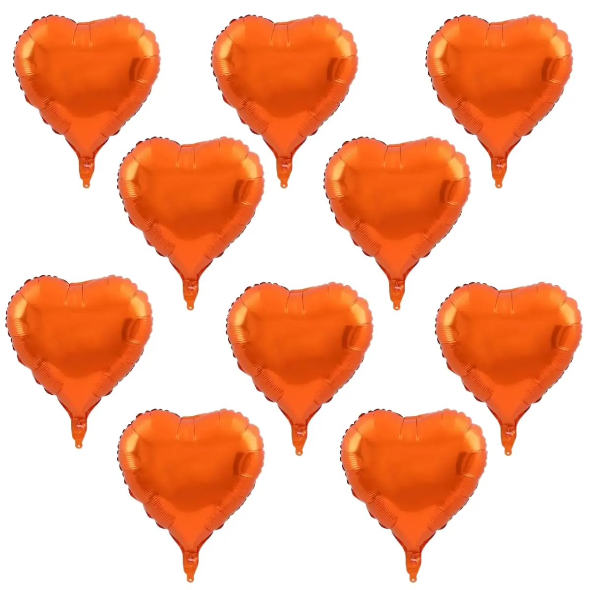 Kit 10 Balões Coração Metalizado 18 Polegadas 45cm Laranja | Compatível com ar ou gás hélio; pode ser pendurado, colado ou flutuante