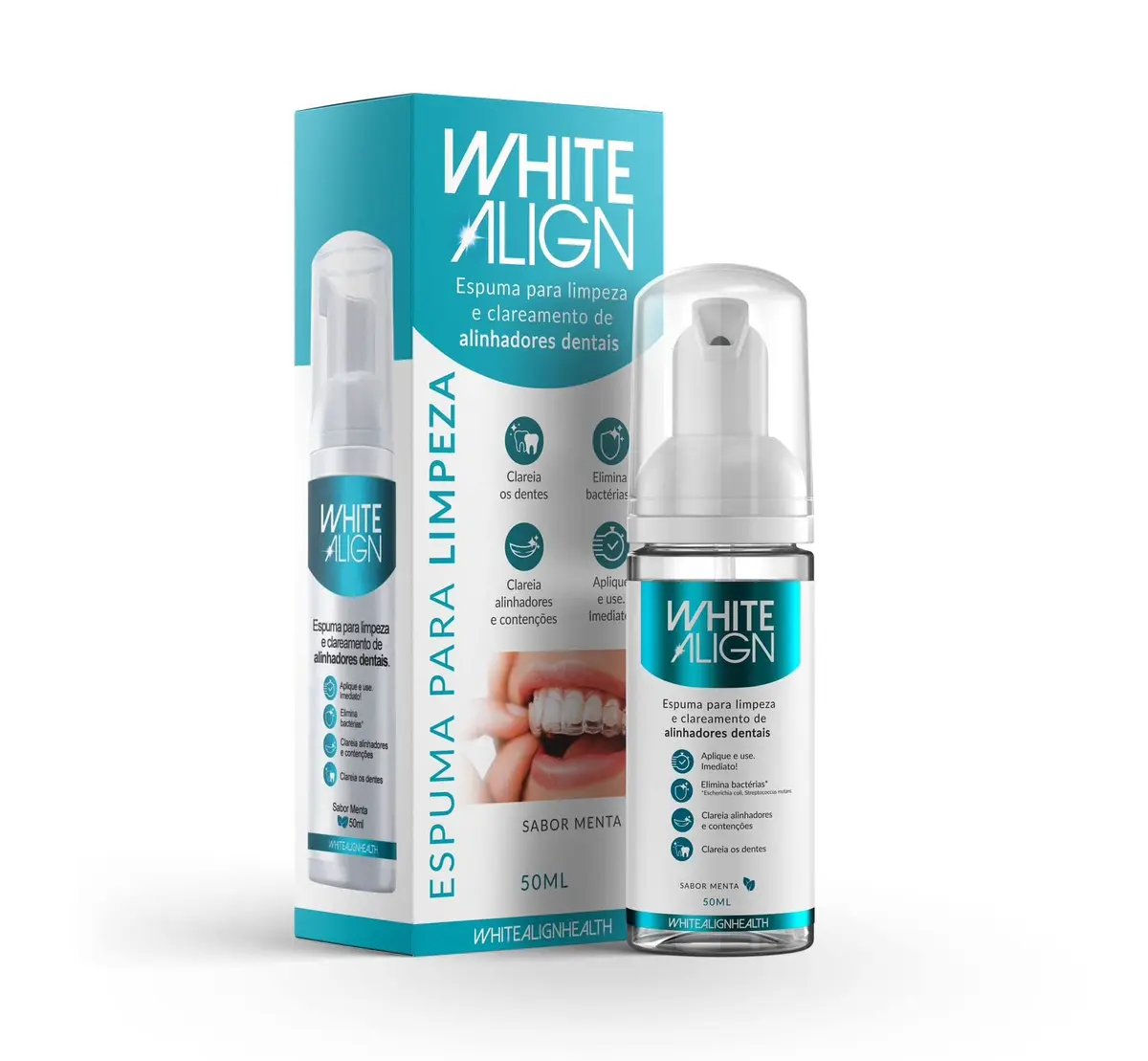 WhiteAlign Espuma para Limpeza e Clareamento de Alinhadores Dentais Invisalign, Clear Correct, Placas de bruxismo e Contenções