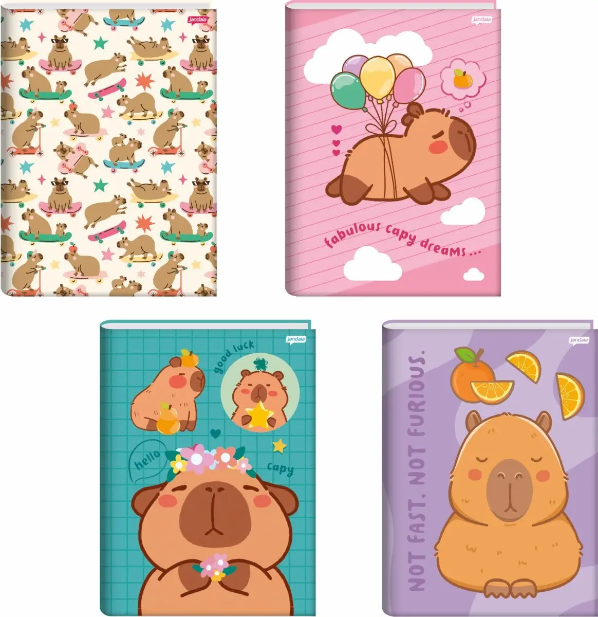 Kit de Cadernos Brochurão, Jandaia, Capa Dura, Capyvibes, 80 Folhas, Pacote com 5 - 1