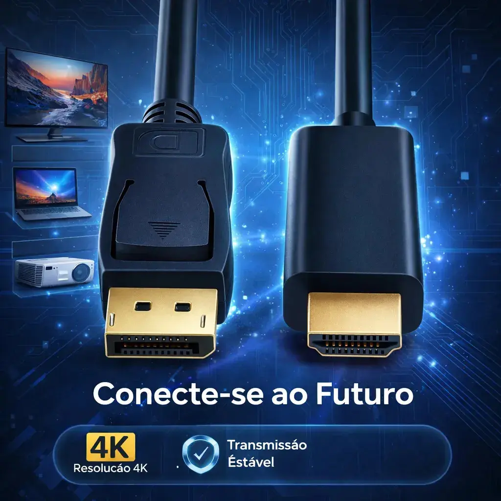 Cabo Adaptador 1.8M Displayport Macho Para Hdmi Macho 4k a 60Hz Blindado Gold Unidirecional 1.8 Metros Alta Definição Para Pc Tv Monitor Games - Yuso thumbnail 2
