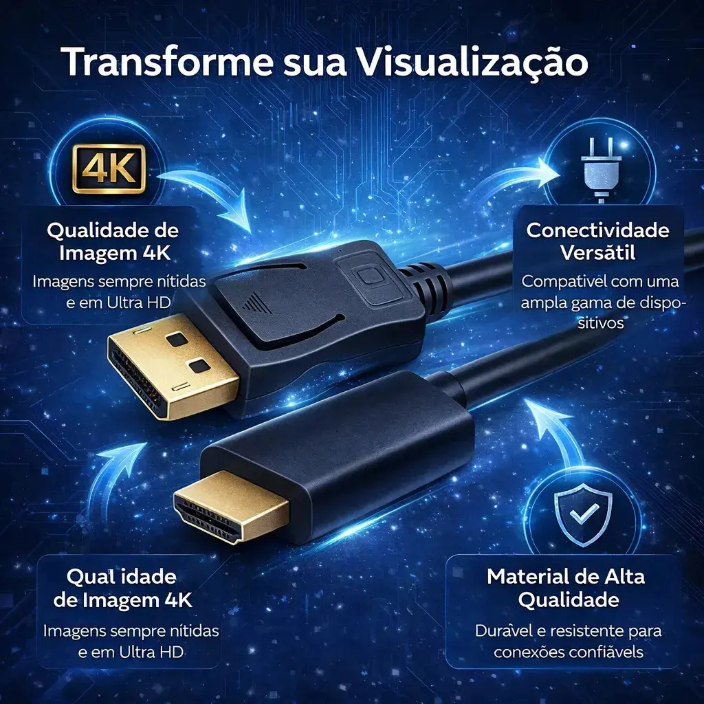 Cabo Adaptador 1.8M Displayport Macho Para Hdmi Macho 4k a 60Hz Blindado Gold Unidirecional 1.8 Metros Alta Definição Para Pc Tv Monitor Games - Yuso thumbnail 4