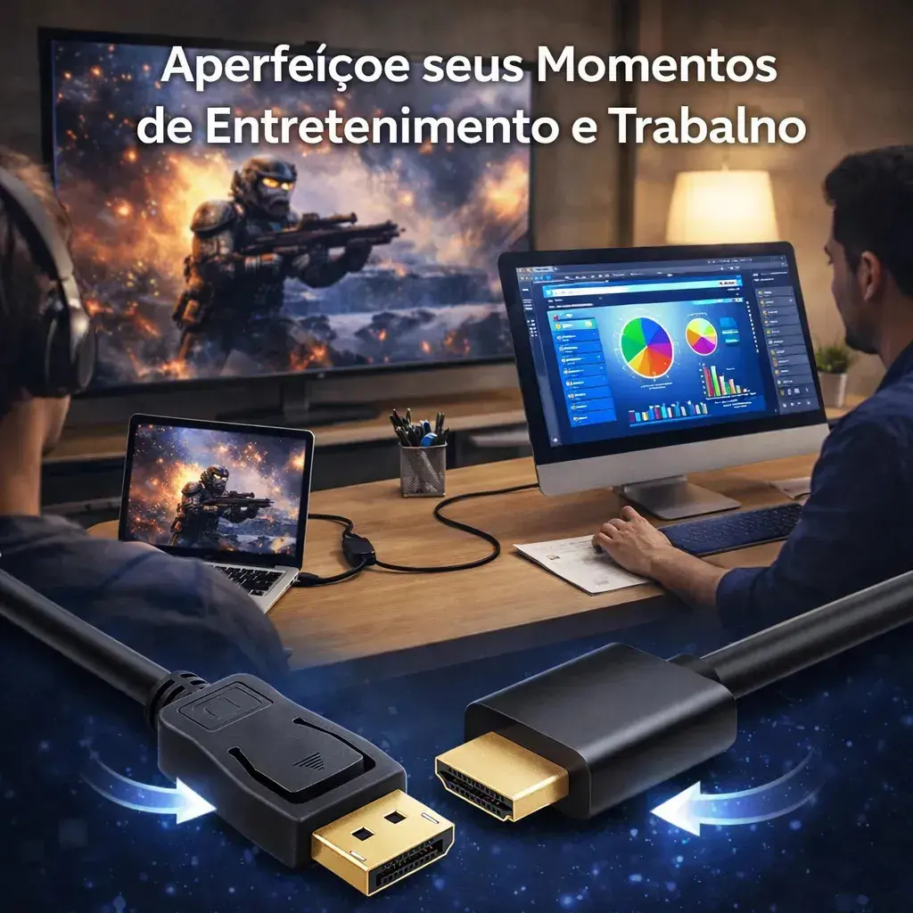 Cabo Adaptador 1.8M Displayport Macho Para Hdmi Macho 4k a 60Hz Blindado Gold Unidirecional 1.8 Metros Alta Definição Para Pc Tv Monitor Games - Yuso thumbnail 6