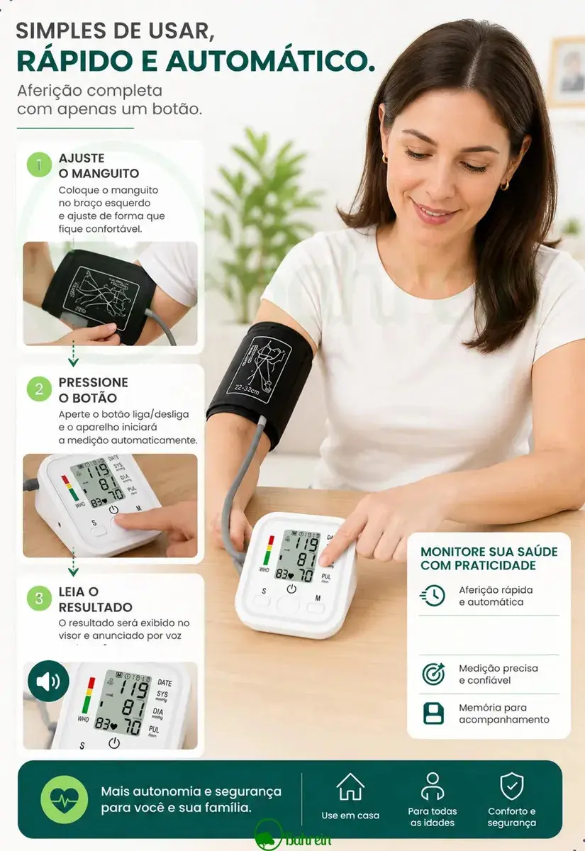 Aparelho de Pressão Digital Medidor de Pressão Arterial de Braço Automático Aparelho de Medir Pressão com Manguito Braçadeira Ajustável Monitor Cardíaco Uso Doméstico Para Adultos ou Crianças Bahrein thumbnail 3