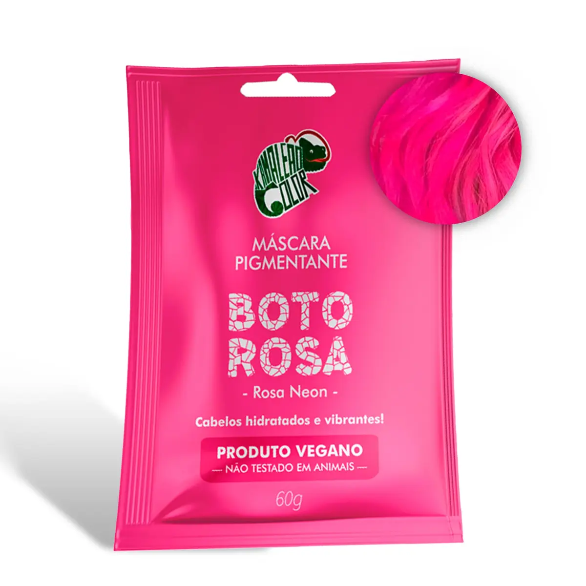 Kamaleão Color – Máscara Pigmentante Semi-Permanente - Cores Vibrantes e Hidratação Intensa – Low Poo, Vegano, Cruelty Free – Sachê 60g - Boto Rosa - 1