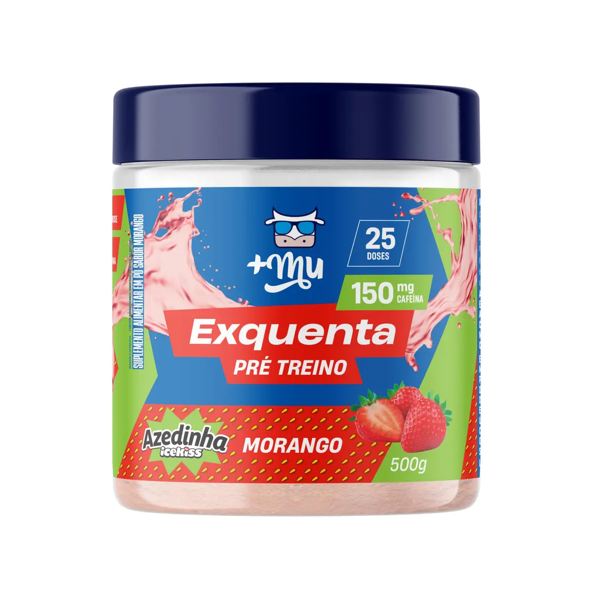 Pré treino +Mu Exquenta Sabor Morango Azedinha - 500g | Com Cafeína, Palatinose e Taurina, Sem adição de açúcar, Refrescante