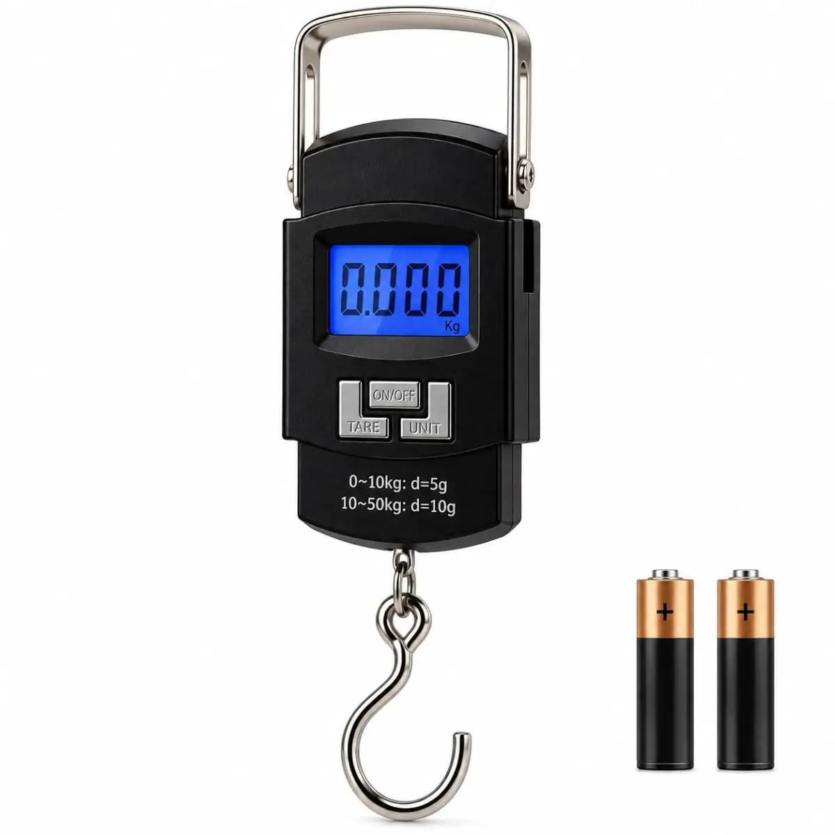 Balança de Mala Digital Portátil 50kg para Bagagens com Alça Inox Reforçada | Acompanha 01 par de pilhas - Visor LCD Iluminado - com Gancho inox - Design Moderno e Portátil - Cabe em qualquer bolso - 1