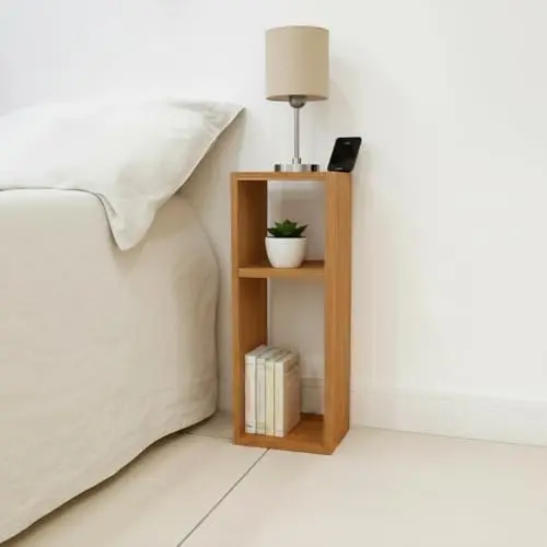 Mesa de Cabeceira Slim MDF Freijó 60x20x20 cm | MDF amadeirado freijó, formato estreito e nicho aberto para cama, sofá ou cantos pequenos