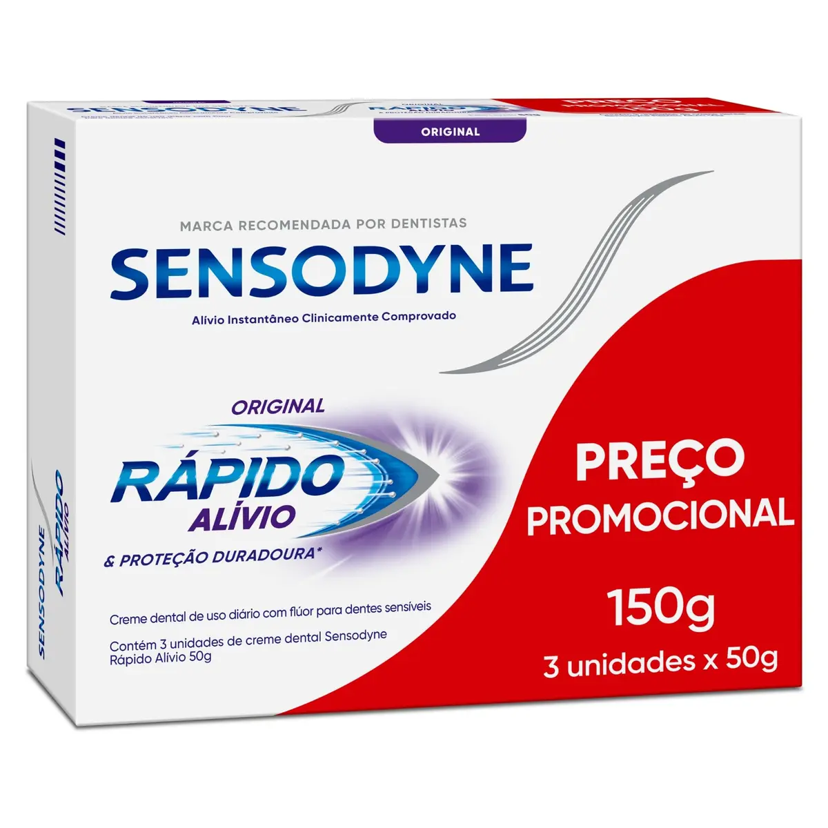 Sensodyne Creme Dental, Sensibilidade e Rápido Alívio e Proteção Duradoura Leve 3 e Pague 2, Alívio Instantâneo, 50g cada
