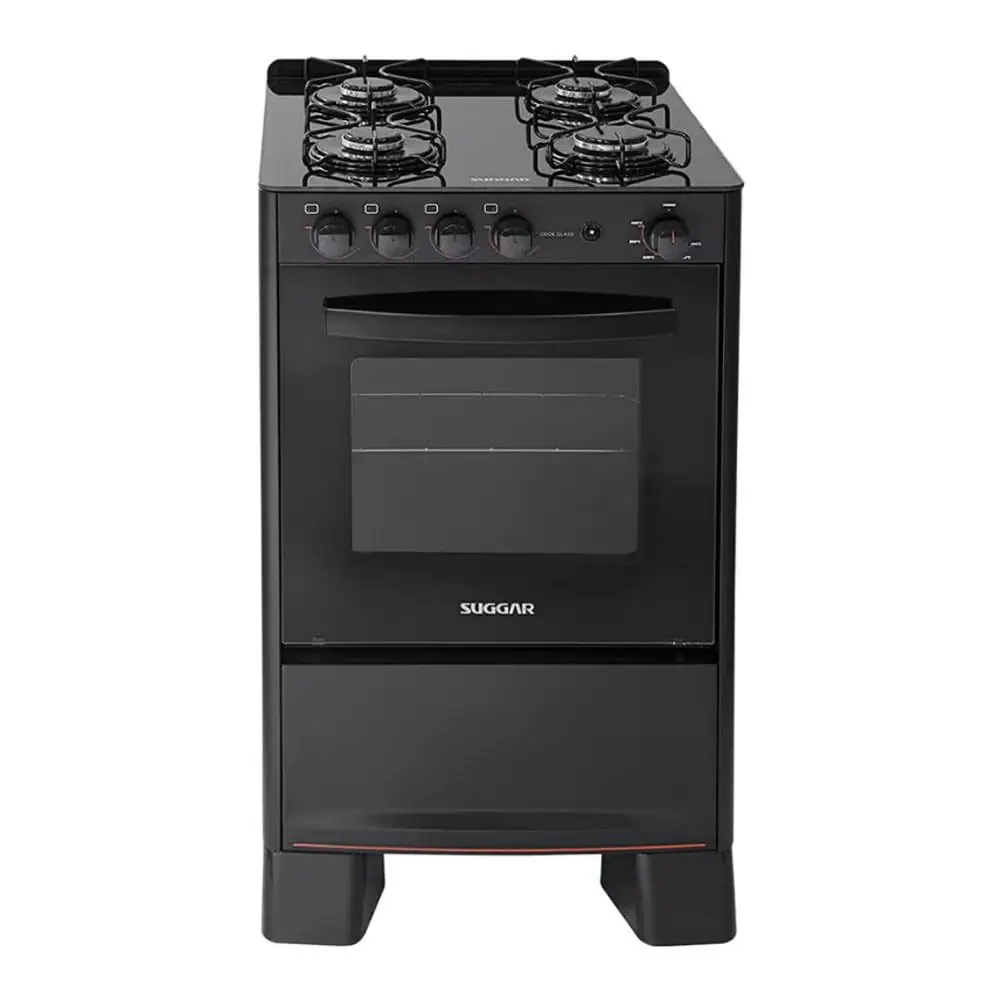 Suggar Fogão de Piso a Gás 4 Bocas Cook Glass com Mesa de Vidro Temperado Preto FGVCG410PT Bivolt 56 Litros 24,5 kg