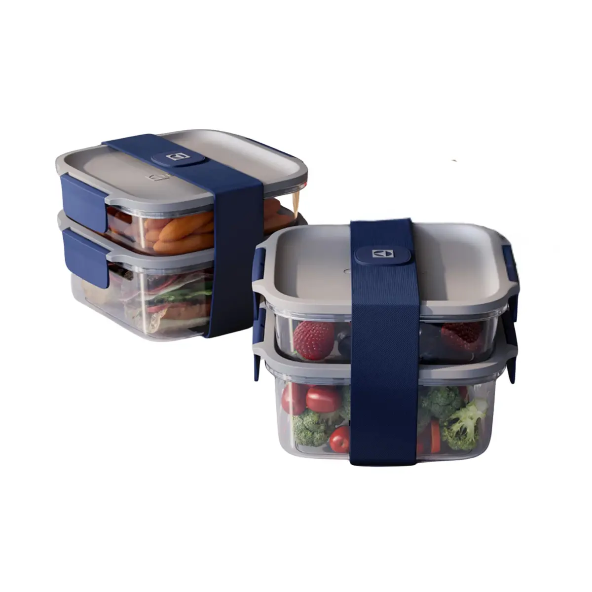Electrolux Kit 2 Potes Marmita de Plástico Cinza e Azul, 3,1L, 4 Potes | Lunchbox, Hermético, Safelock, Empilhável e Modular, com Faixa Elástica para Transporte, Resistente ao Calor e Refrigeração - 1