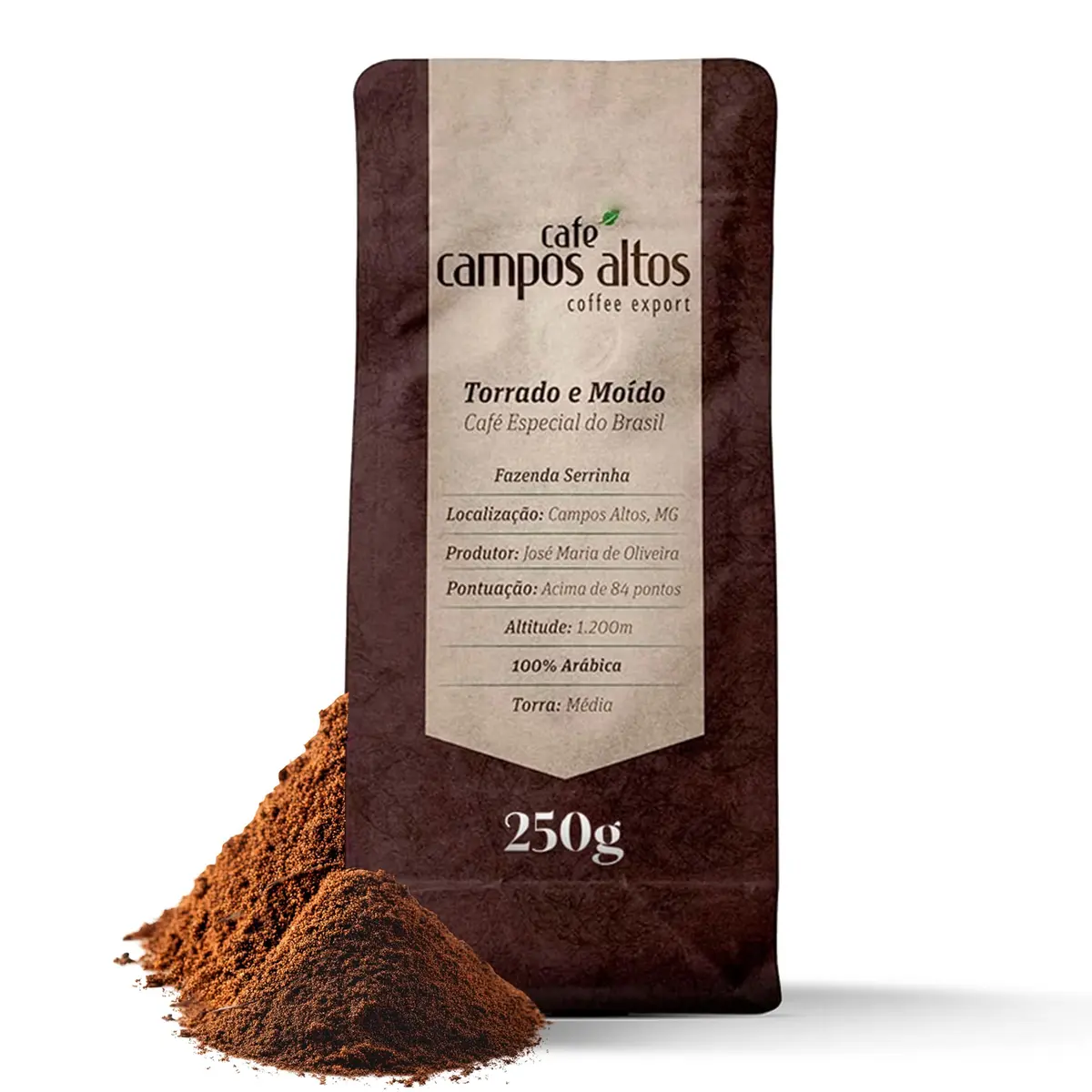 Café Campos Altos Especial Moído 250g, Arábica Catuaí Vermelho, 84+ Pontos