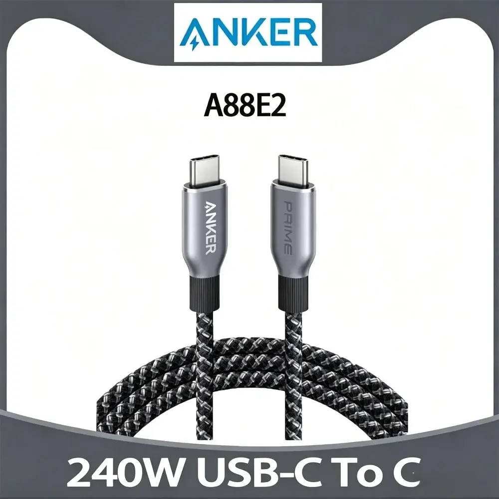Cabo USB C para USB C Anker Prime, 240W, 3ft/6ft, Cabo USB C de Carregamento Rápido, Nylon Trançado Reciclado com Durabilidade de 100 Anos