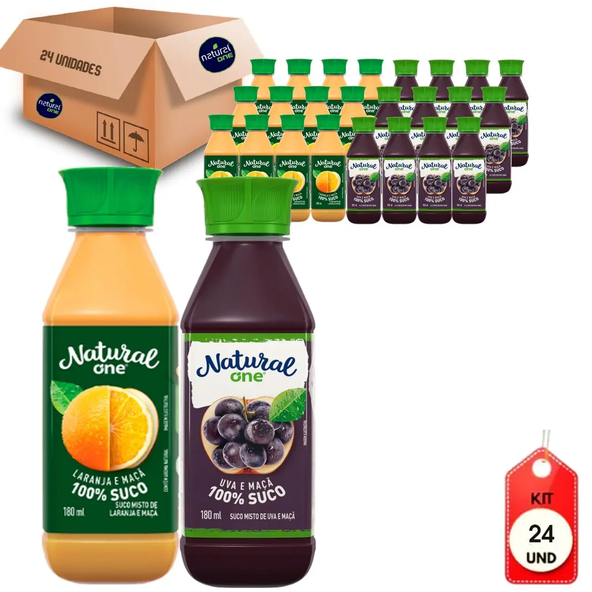 Suco Natural One Laranja-Maçã e Uva 180ml (24 Unidades)