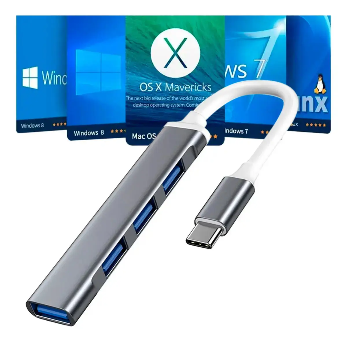 Hub USB Tipo C Strimtech 4 Portas USB 3.0 5 Gbps Cinza para Macbook e Android - 1