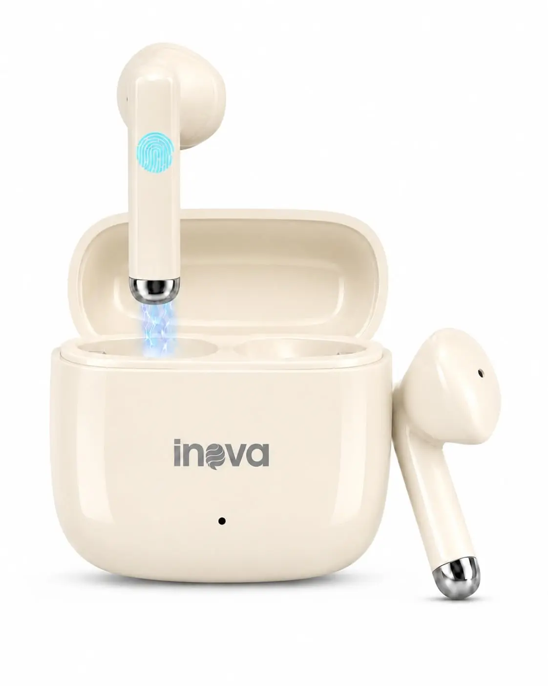 INAVA Fone Ouvido Bluetooth, Hi-Fi, 50H, À Prova d'Água e Poeira - Bege | TWS Sem Fio, Drivers de 12mm, Microfones Duplos com IA, Compatível com Android e iOS