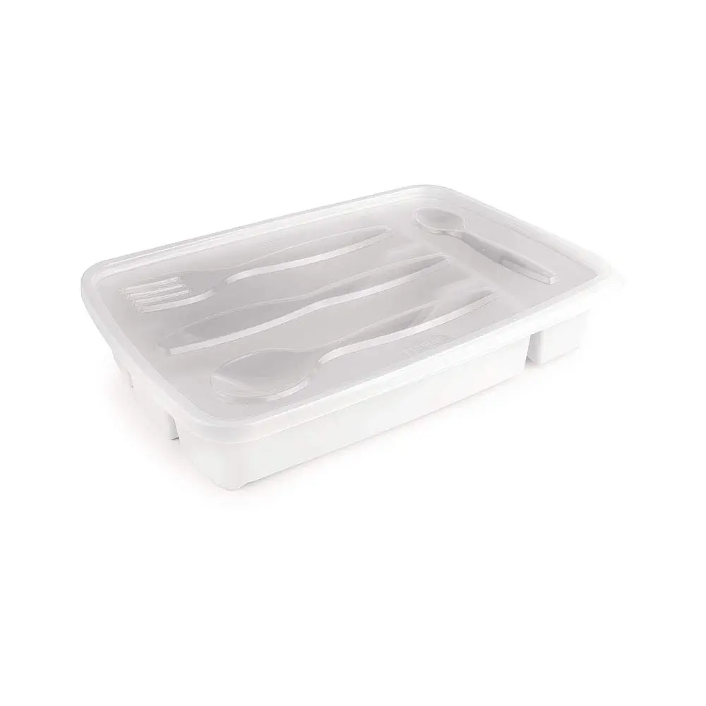 Porta Talheres com Tampa com 4 Divisórias Plasútil Branco - 1
