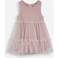 vestido infantil de tule com recorte corações rosa