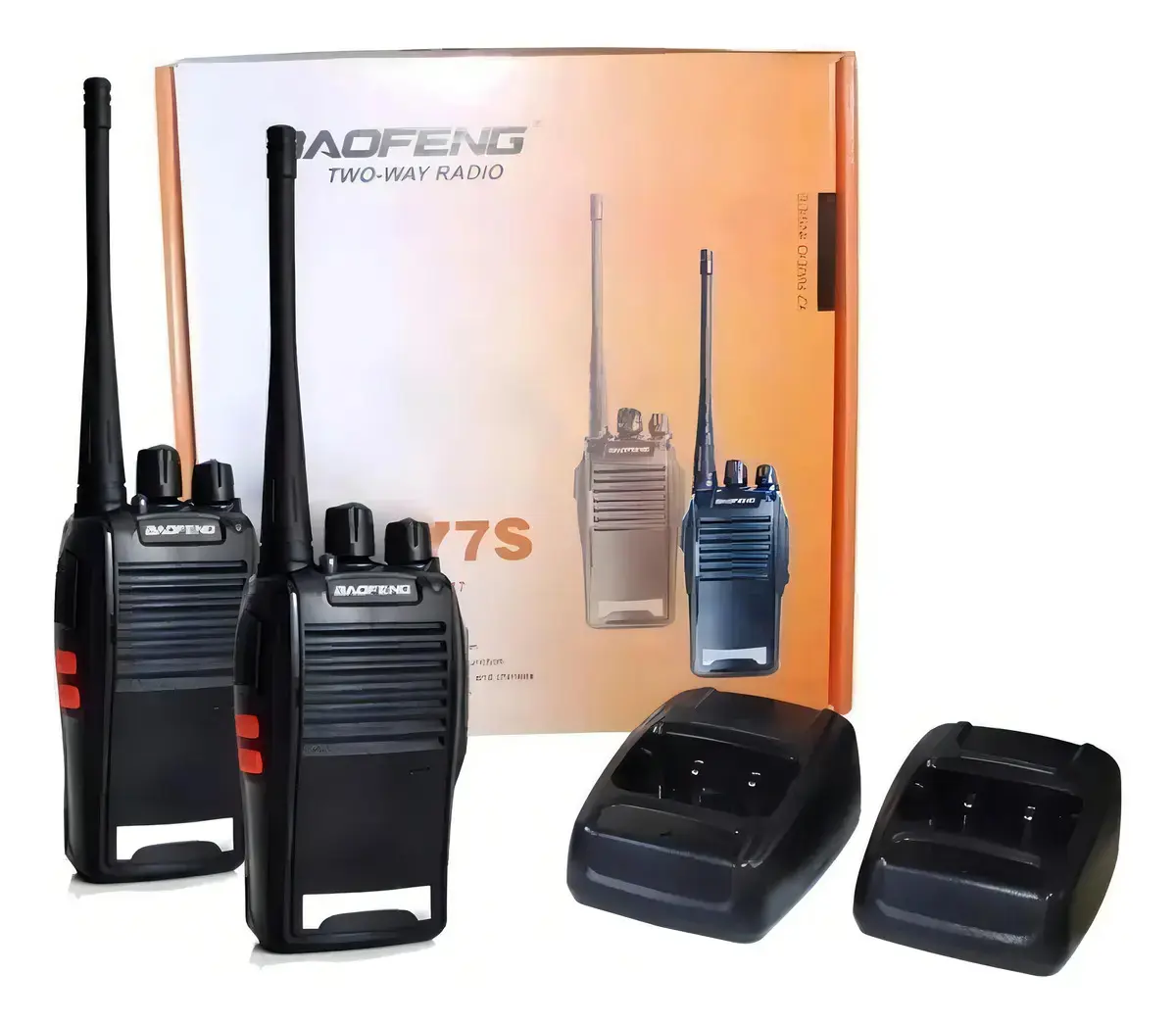 Kit 2 Walkie Talkie Bf-777s Radio Comunicador Com Fone De Longo Alcance Portátil Com Lanterna Integrada Cor Preto - 1