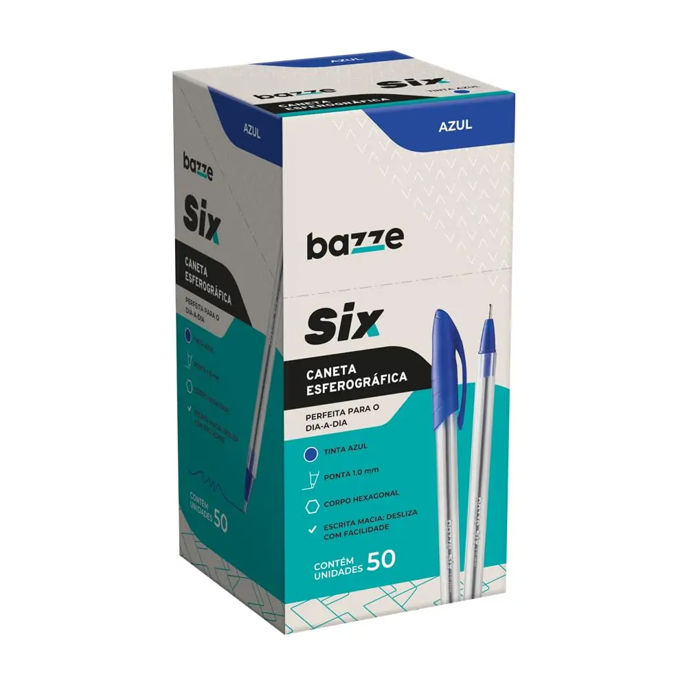 Caneta Esferografica Bazze SIX Azul caixa 50 Unidades